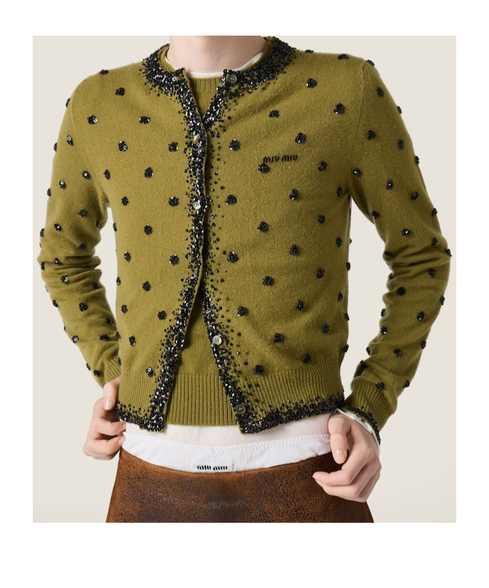 Miu Miu Embroidered Cashmere Cardigan In Green