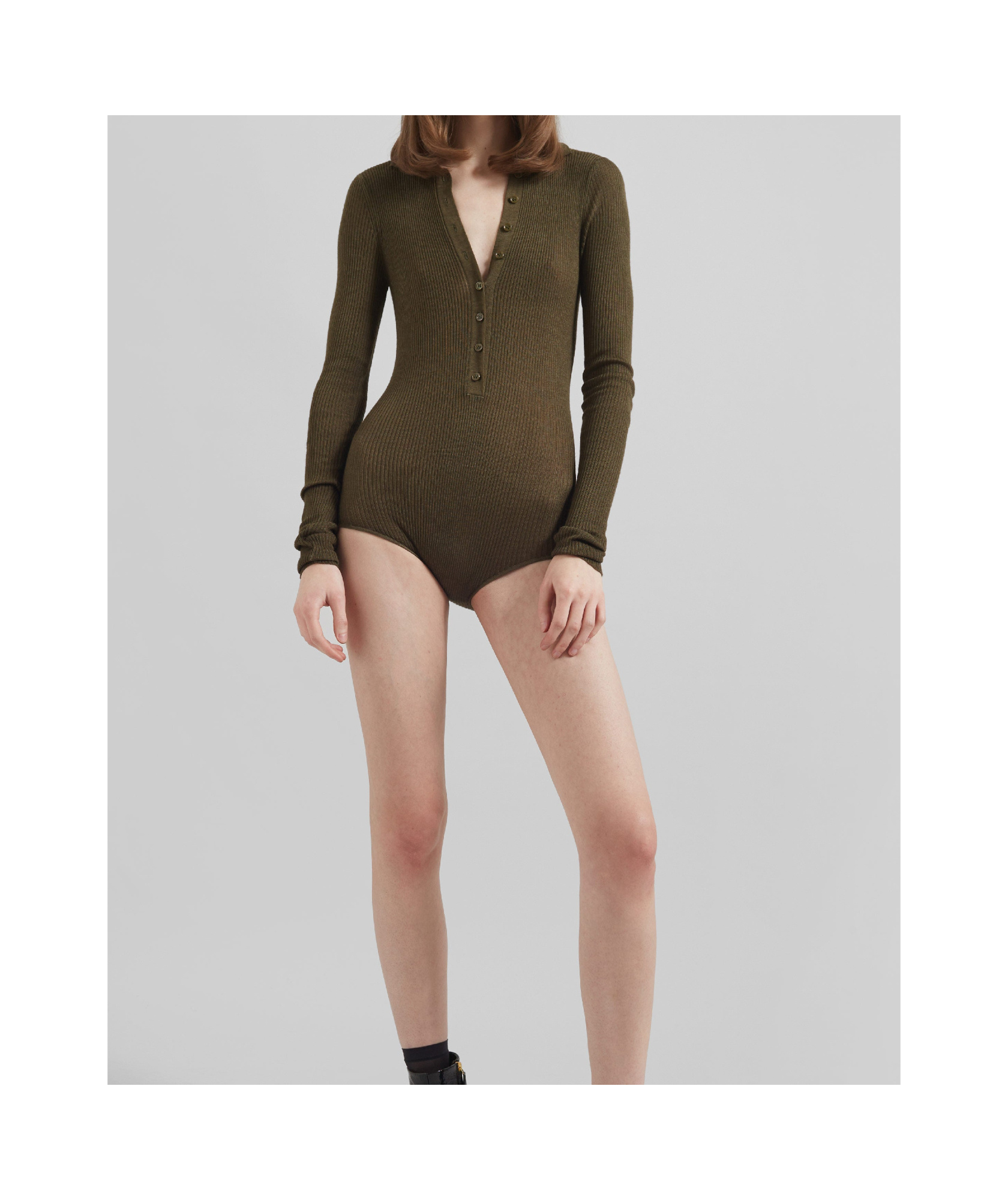 The Frankie Shop Solana Polo Bodysuit - Khaki