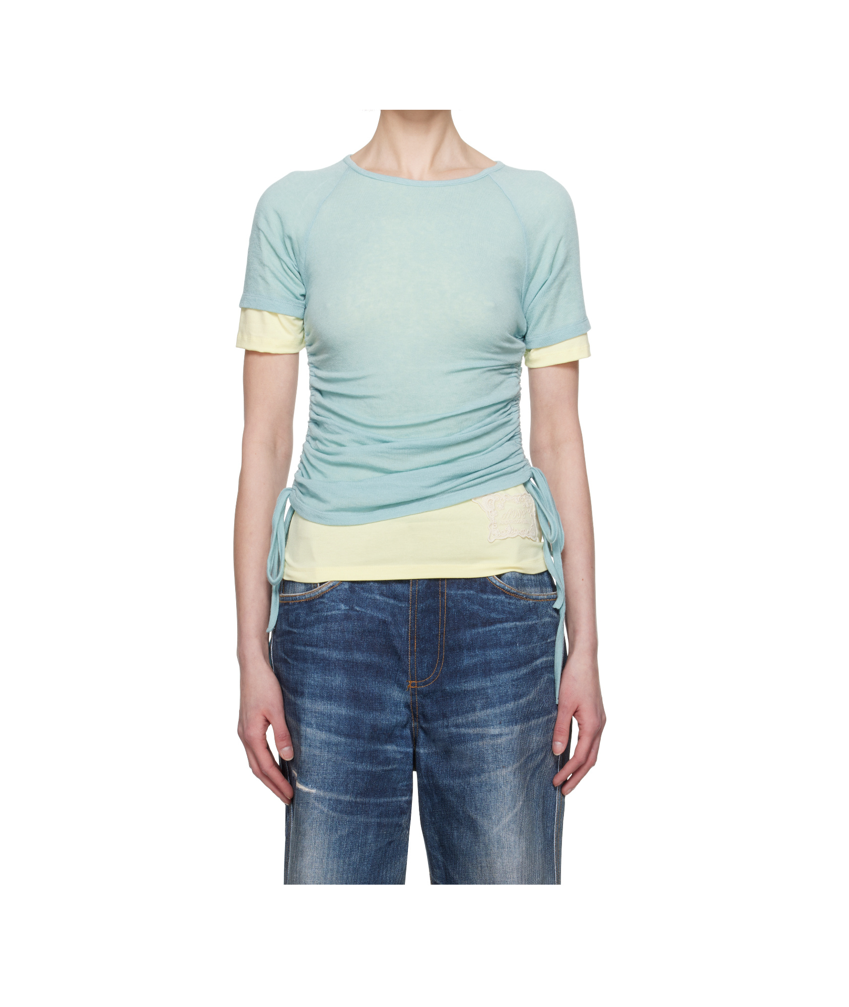 Andersson Bell Cindy String Layred T-shirt In Blue/yellow