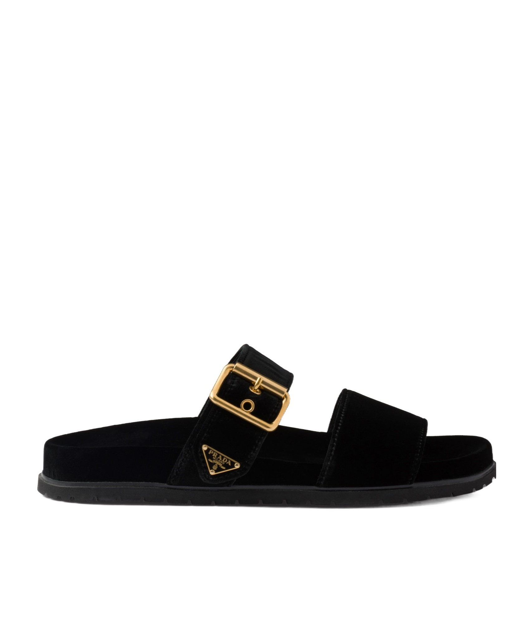 Prada Triangle-logo Velvet Slides In Multi