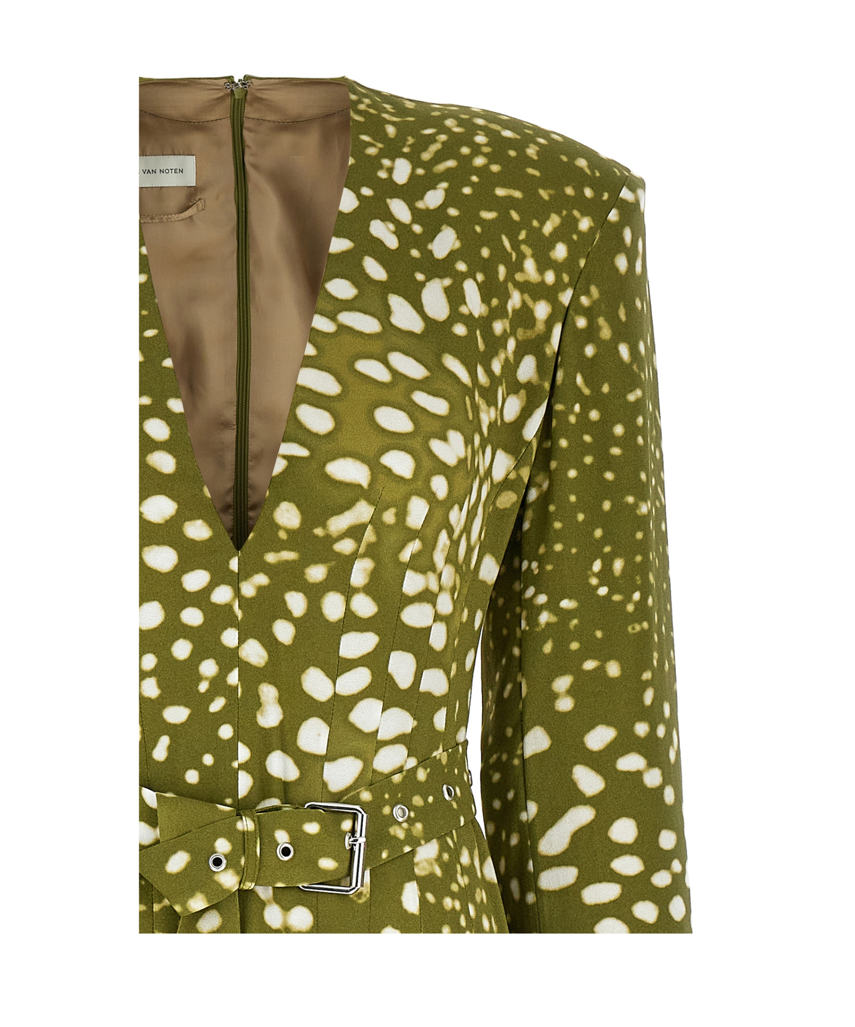 Dries Van Noten V-neck Belted Midi Dress In Green