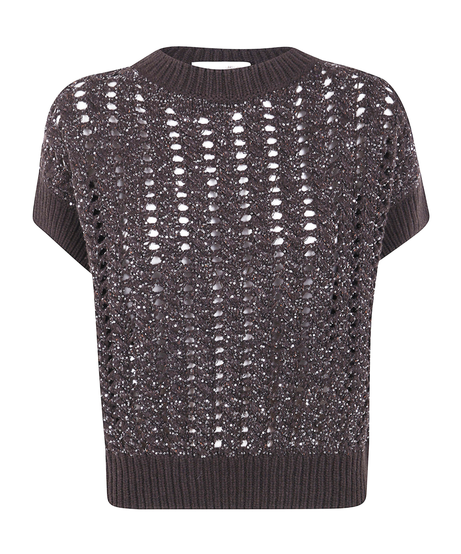 D Exterior Sequin-embellished Open-knit Sweater In Brown
