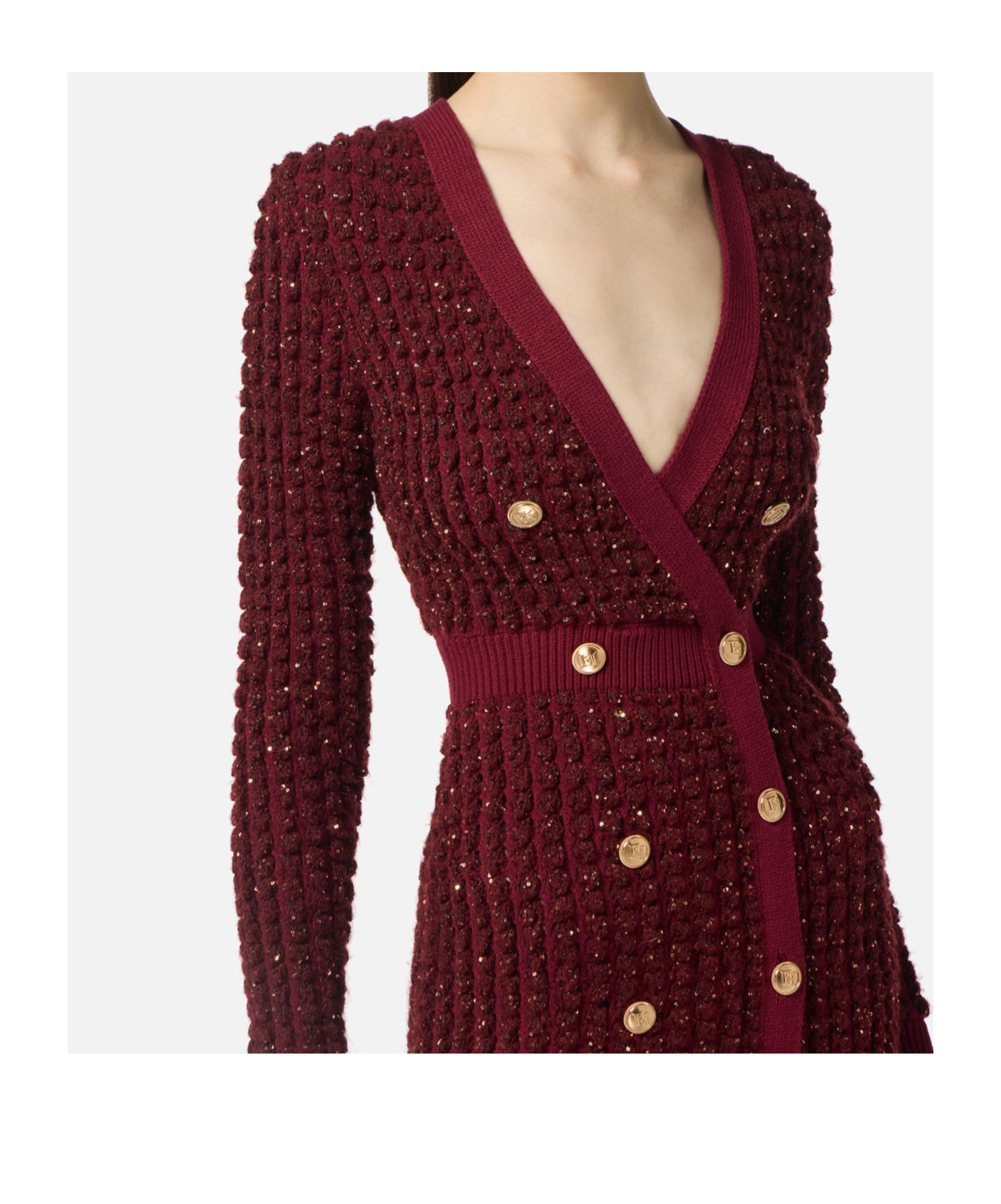 Elisabetta Franchi Boucle Knit Dress With Sequins In Red