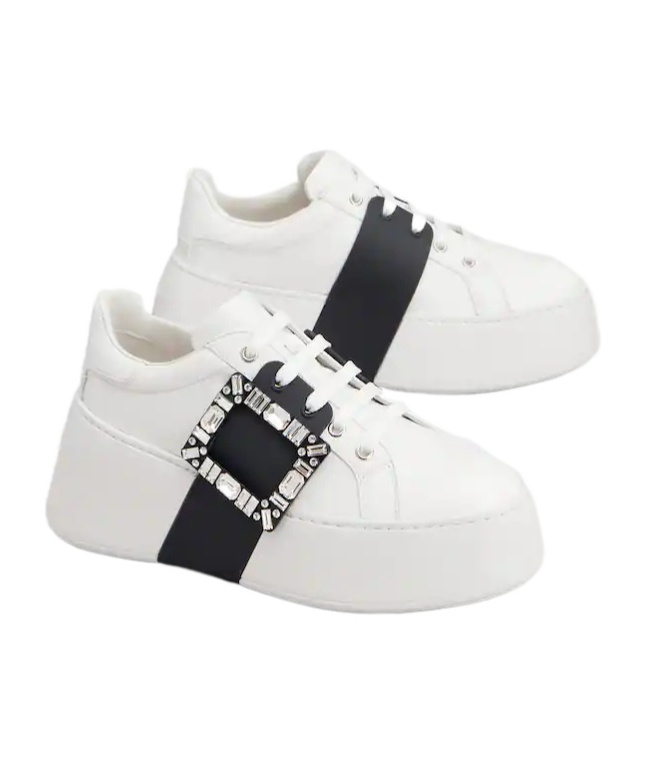 Roger Vivier Viv Skate High Strass Leather Sneakers In White