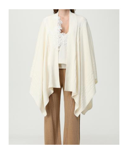 Ermanno Scervino Cozy Cable Knit Cape With Ribbed Hem In White