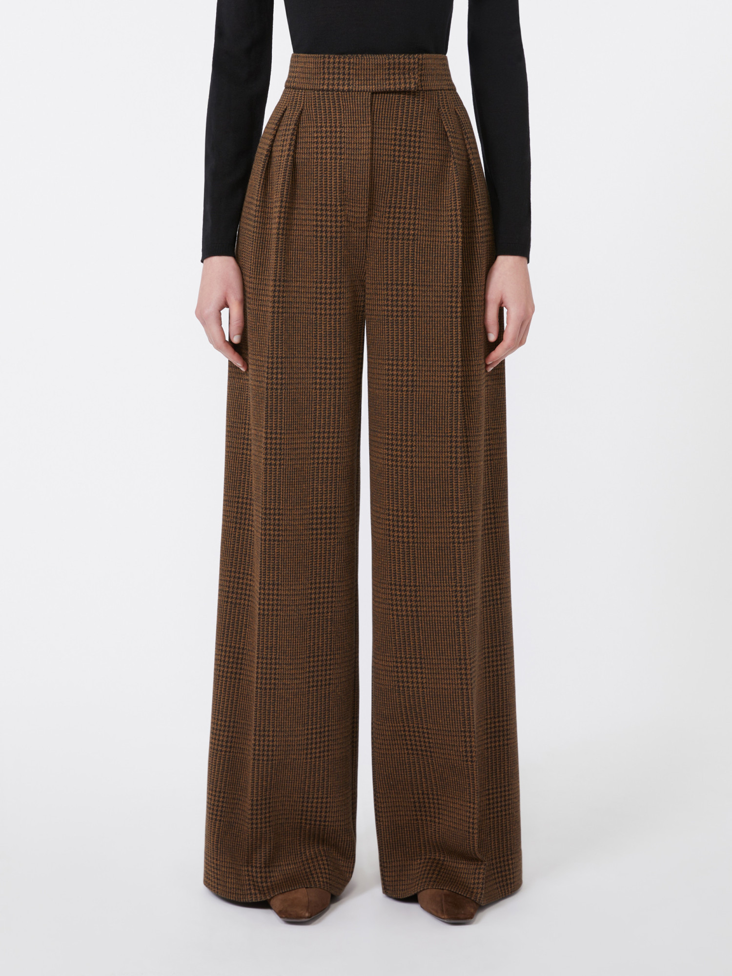 Max Mara Patterned Cotton And Wool Jersey Trousers In Brown