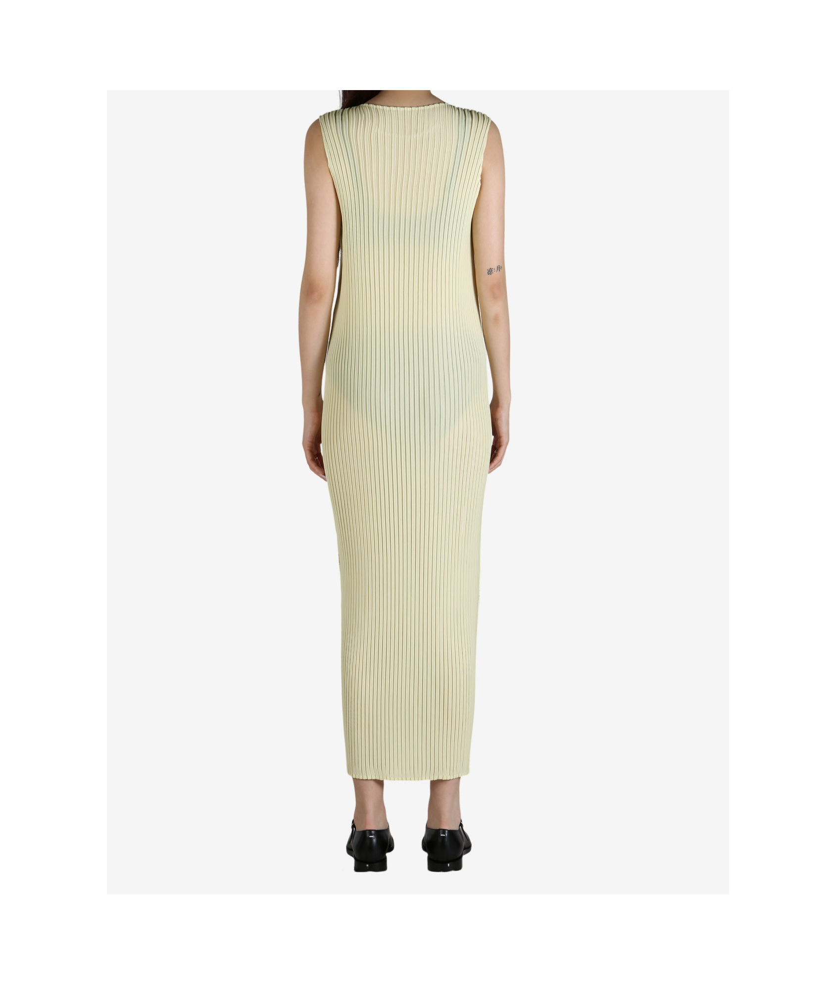 Issey Miyake Yellow Pressed Flora Pleats Maxi Dress In Nude