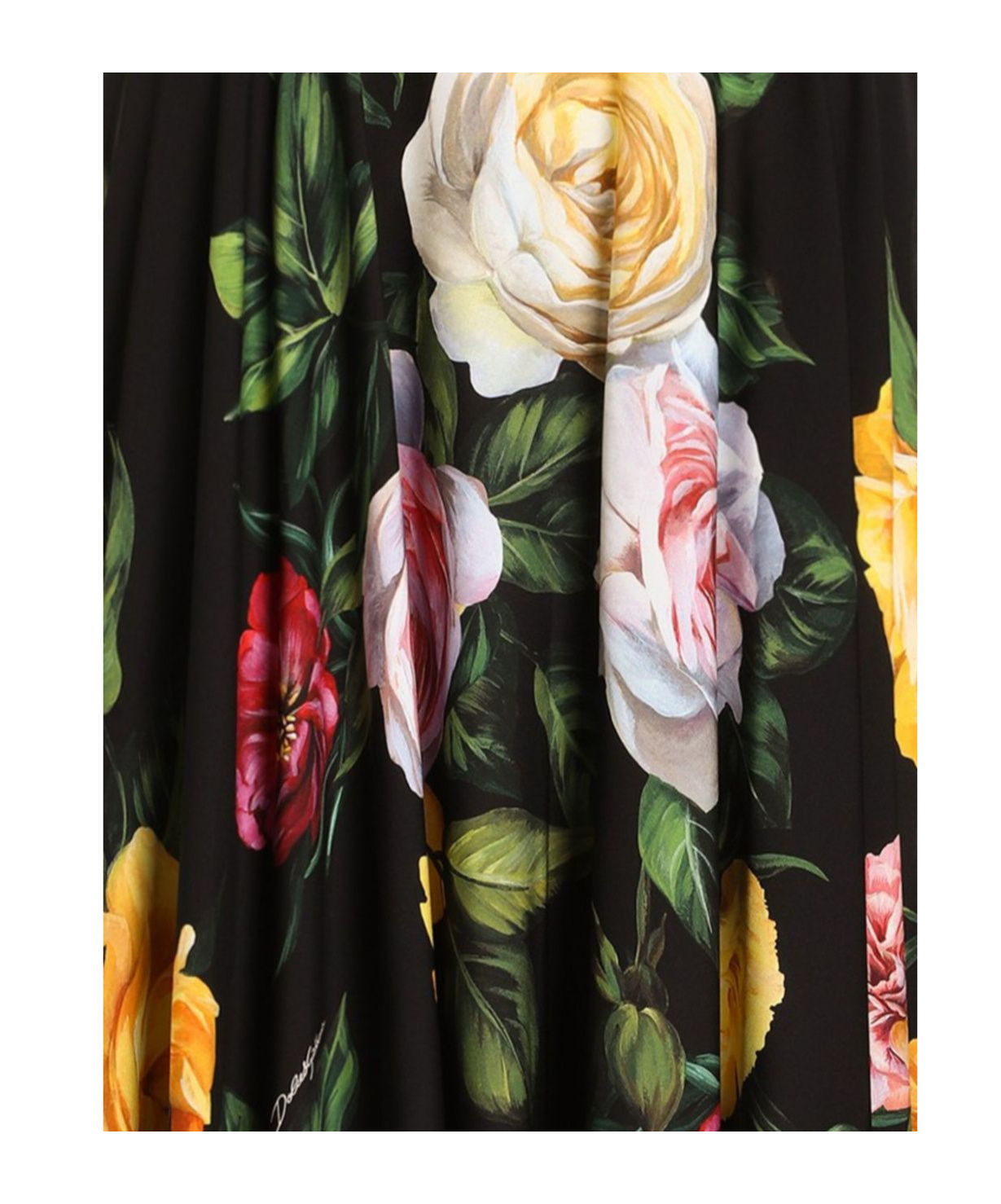 Dolce & Gabbana Floral Print Charmeuse Midi Skirt In Black