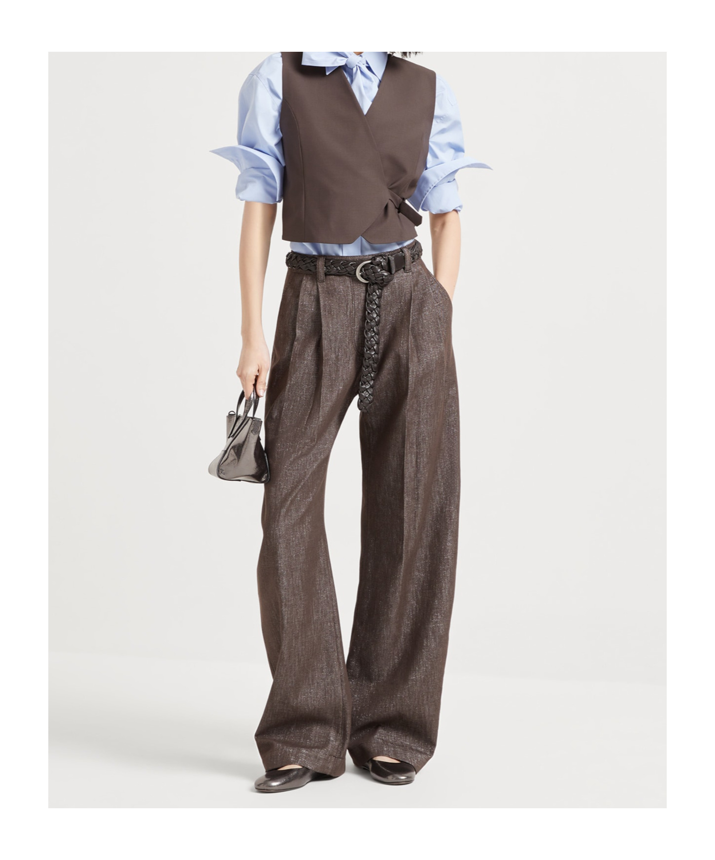 Brunello Cucinelli Women Denim Trousers With Lurex Profile In Brown