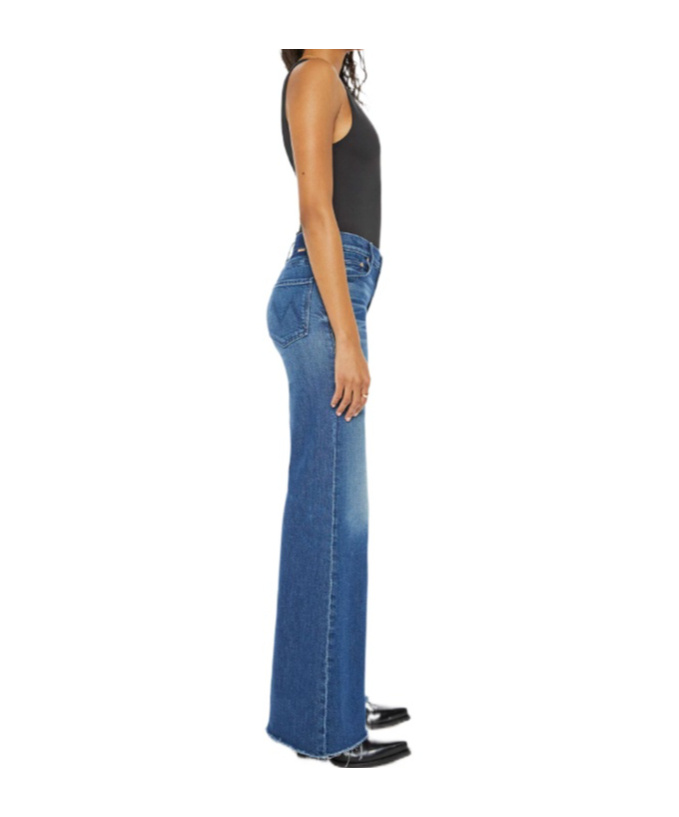Mother The Twister Sneak Frayed Hems Flared Wide Leg Jeans In Blue