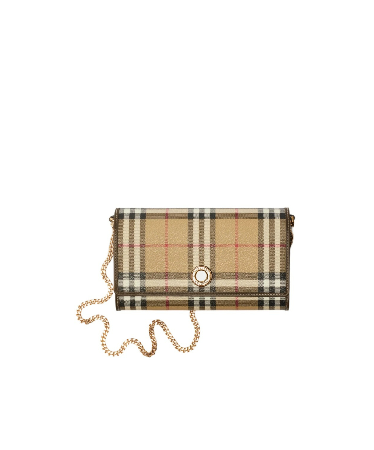 Burberry Check Chain Strap Wallet In Archives Beige/military Green