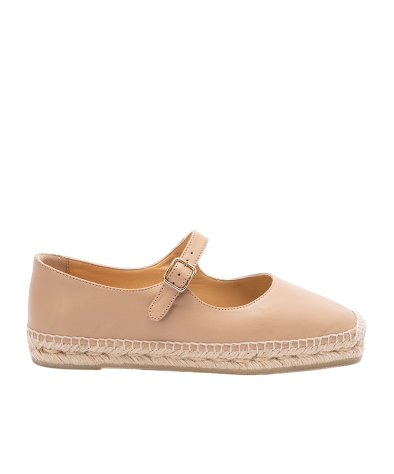 Castaã±er Leather Espadrilles With Braided Raffia Sole In Nude
