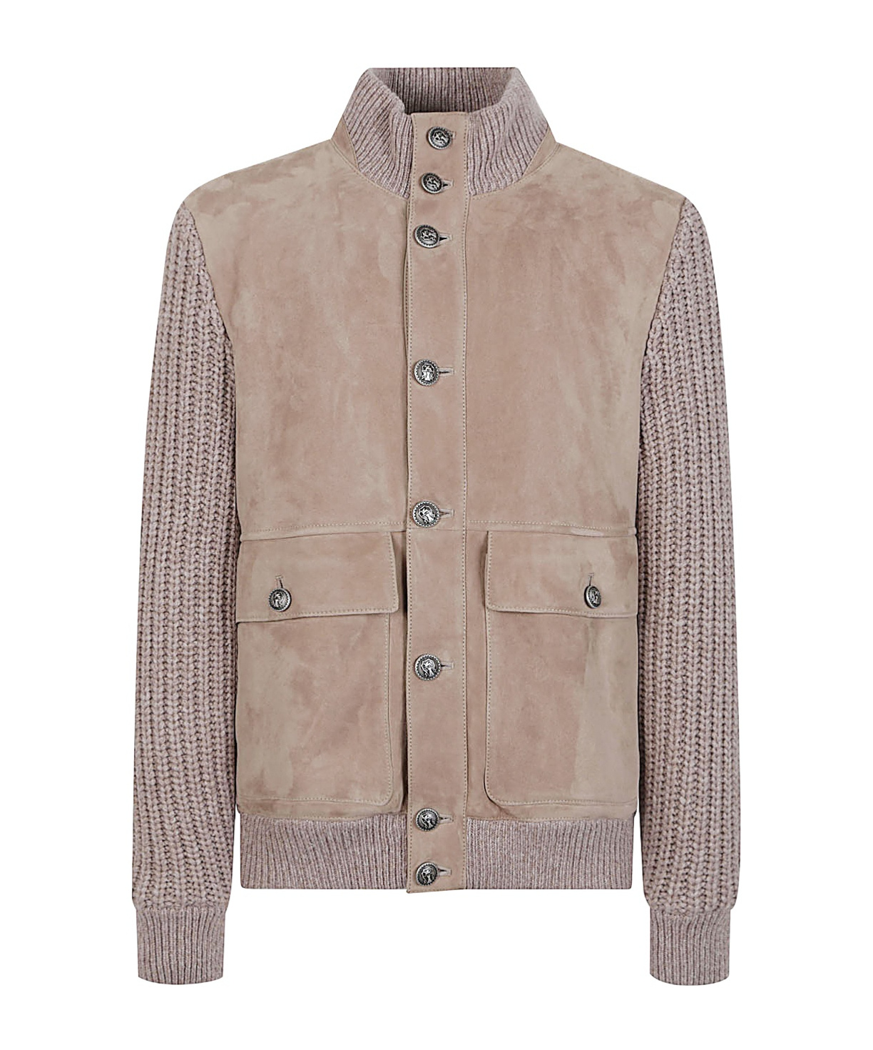 Brunello Cucinelli Bomber Jacket With Knitted Back And Textured Knit Sleeves In Pink