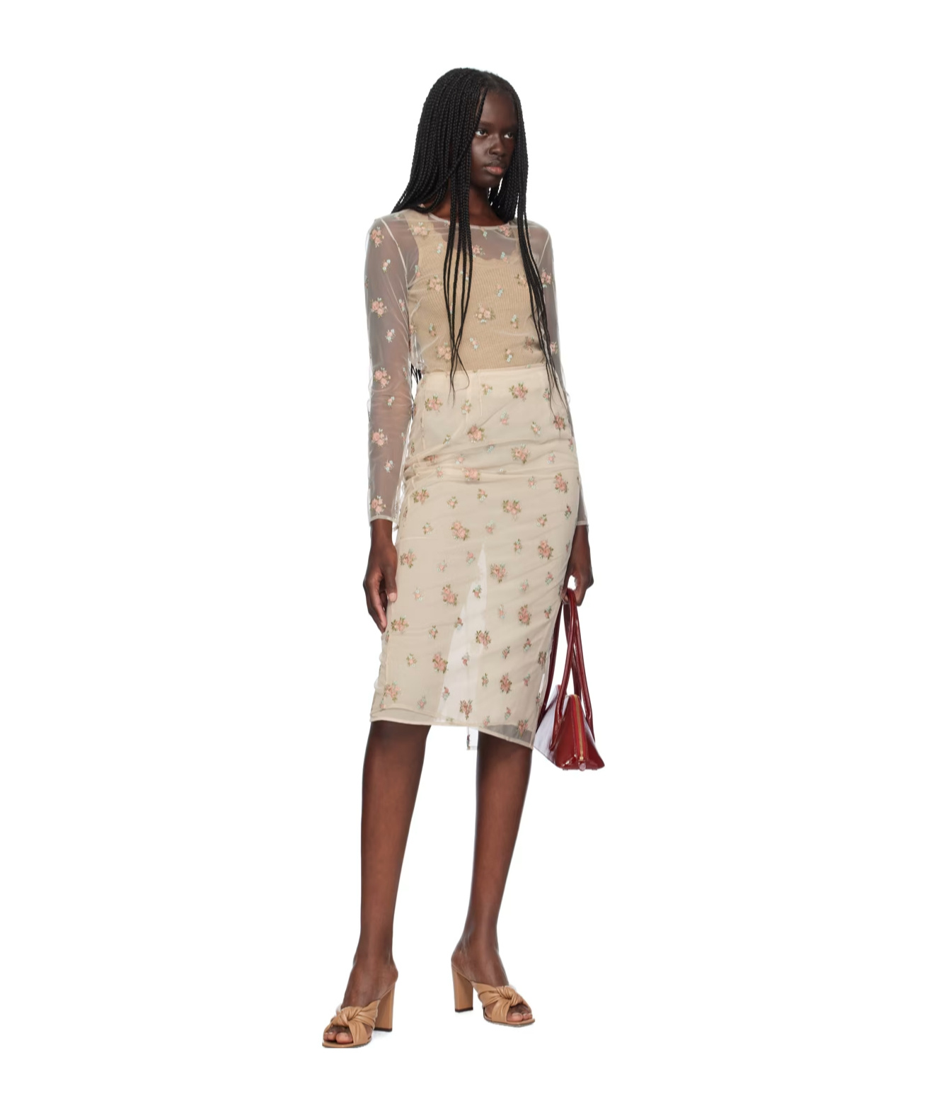 Shop Blumarine Floral Pattern Embroidered T-shirt In Nude