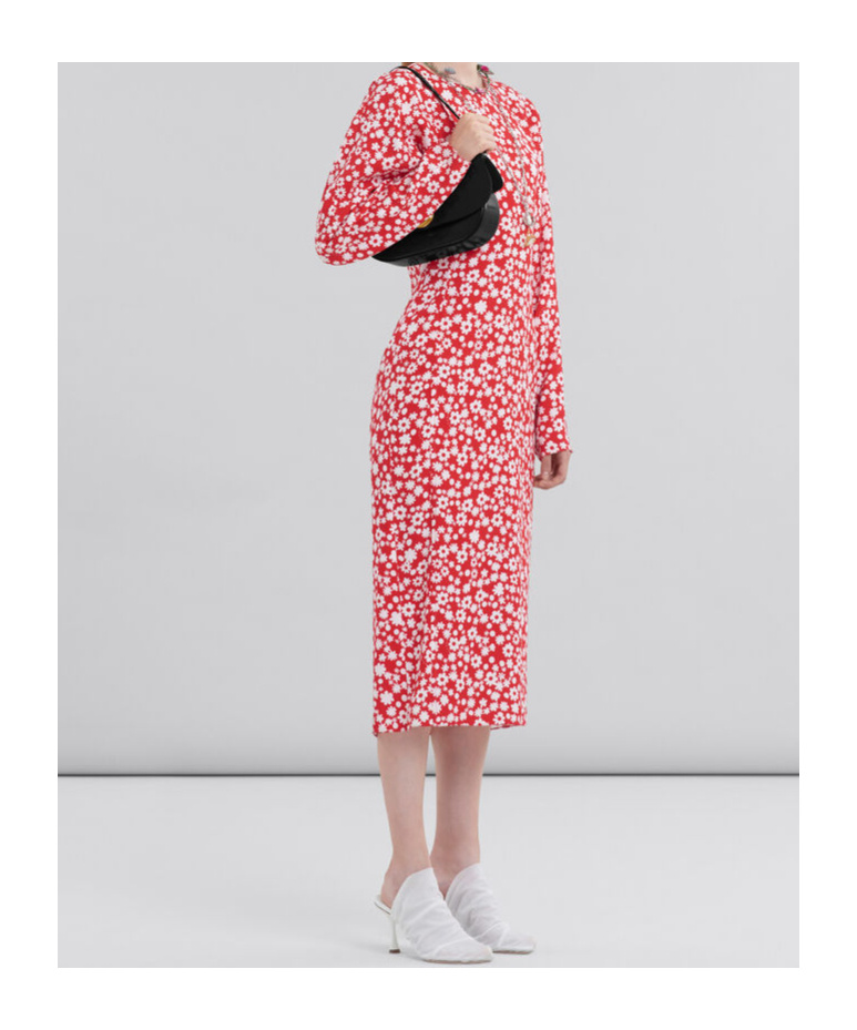 Marni Midikleid Mit Blumen-print In Pink