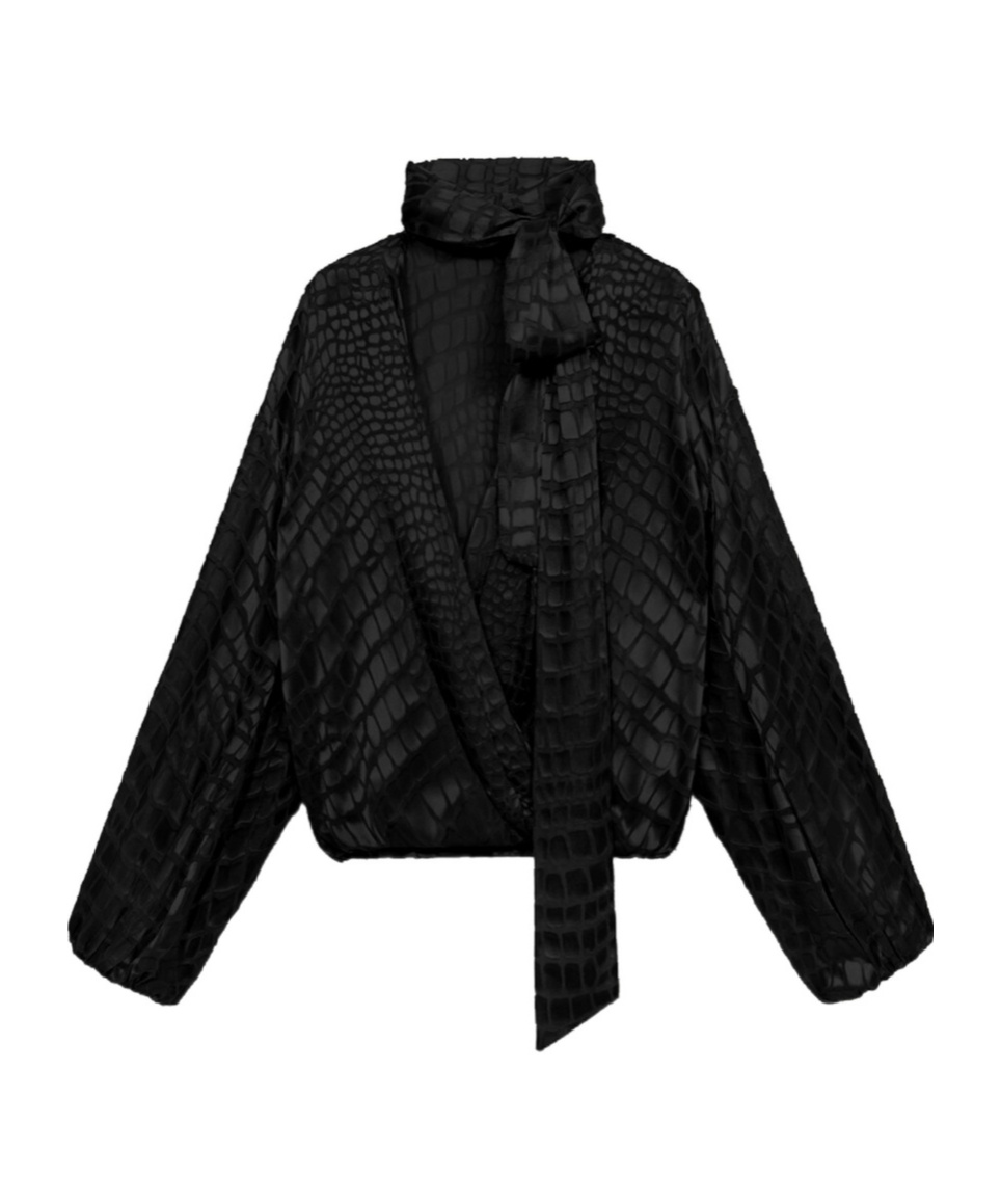 Blumarine Devore Cross-scarf Shirt In Black