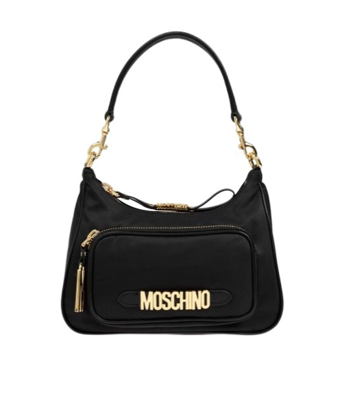 MOSCHINO MOSCHINO LOGO LETTERING ZIPPED SHOULDER BAG 