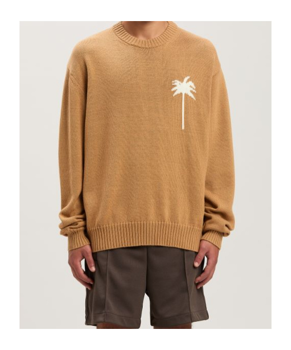 Shop Palm Angels Palm Tree Intarsia Crewneck Knitted Jumper In Nude