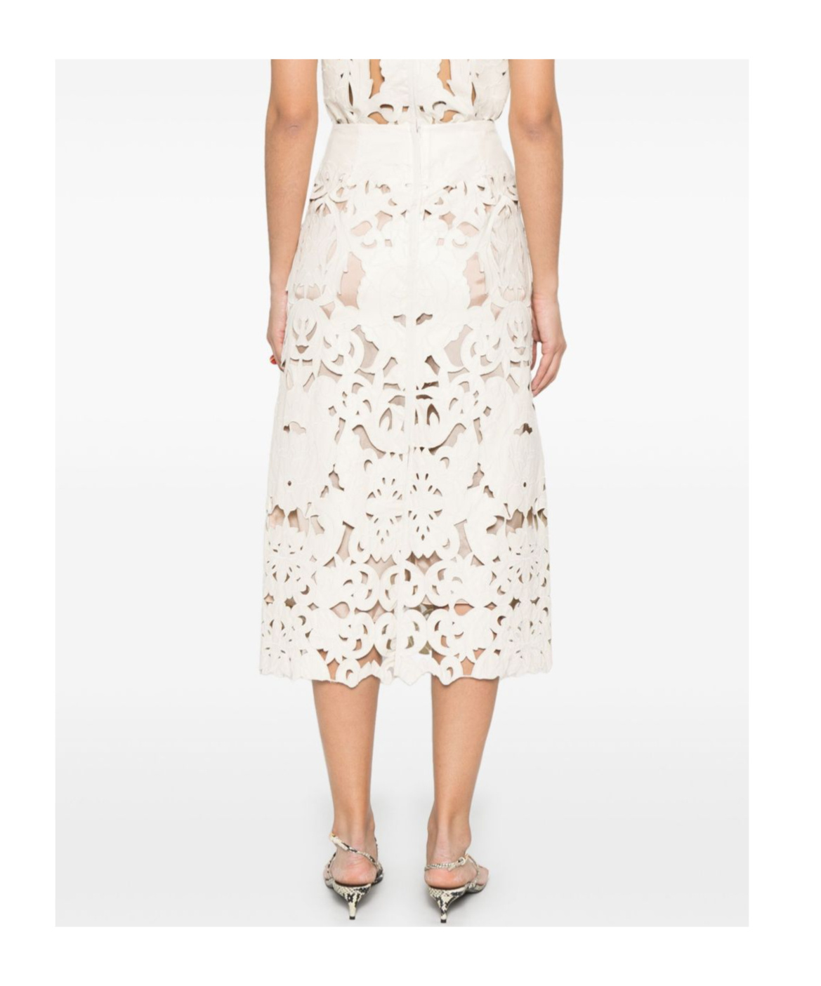 Shop Forte Forte Cut Out Midi Skirt In Beige