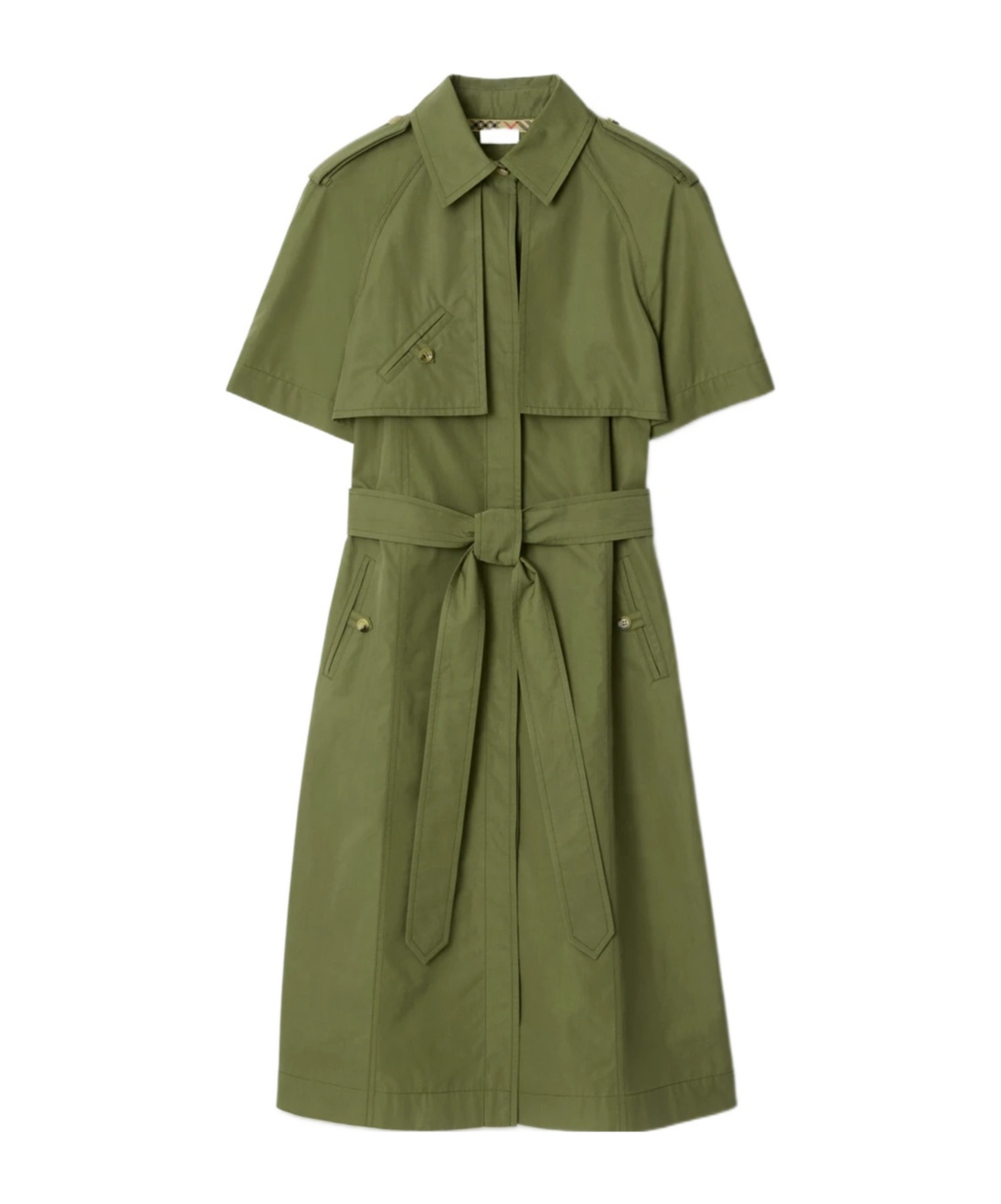 Burberry Marina Short-sleeve Belted Midi Trench Dress In Green