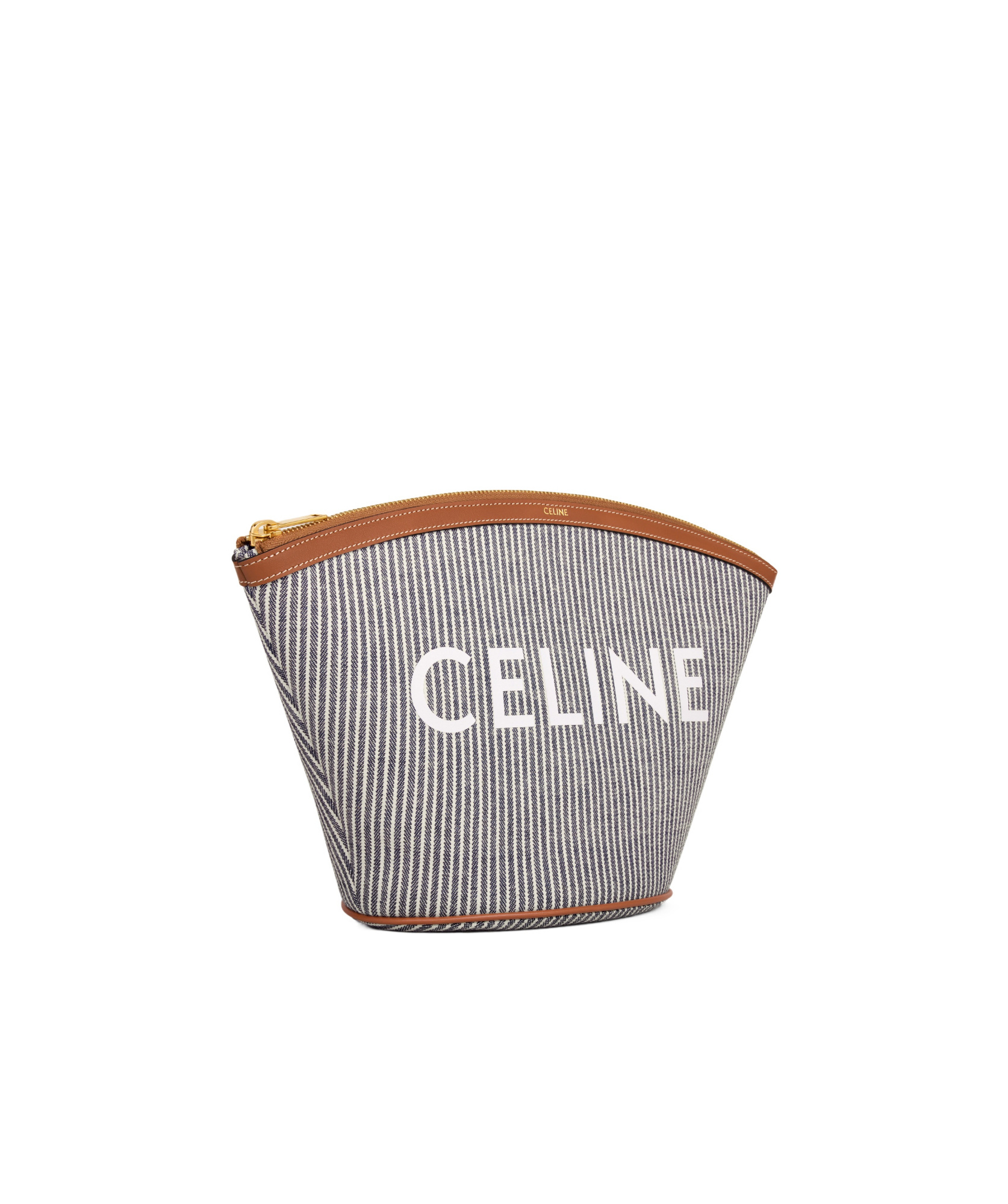 Celine Pouch Couffin In Striped Textile And Calfskin In Blue