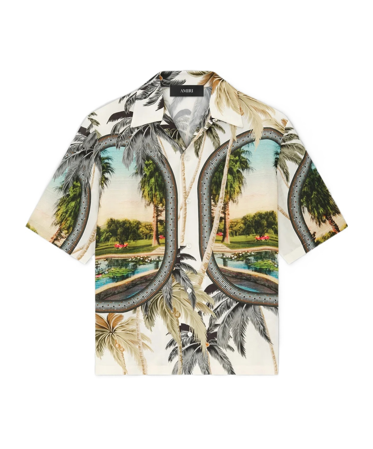 Amiri Convertible-collar Printed Satin-jacquard Shirt In Multi