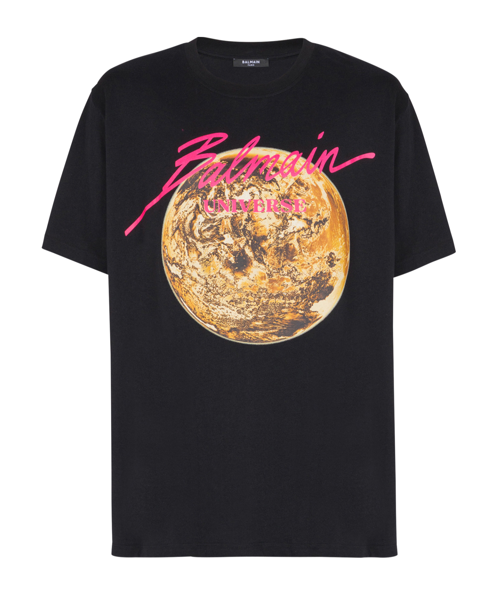 Balmain Universe Logo And Planet T-shirt In Black