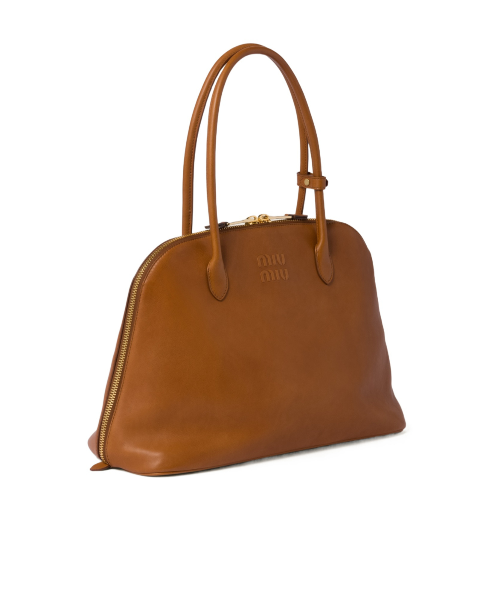 Miu Miu Embossed-logo Tote Bag In Brown