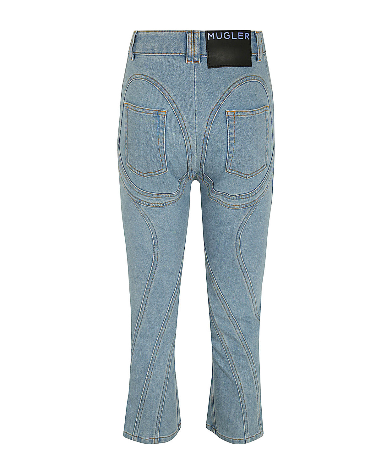 Mugler Cropped Jeans With Belt Loops And Pockets In Blue