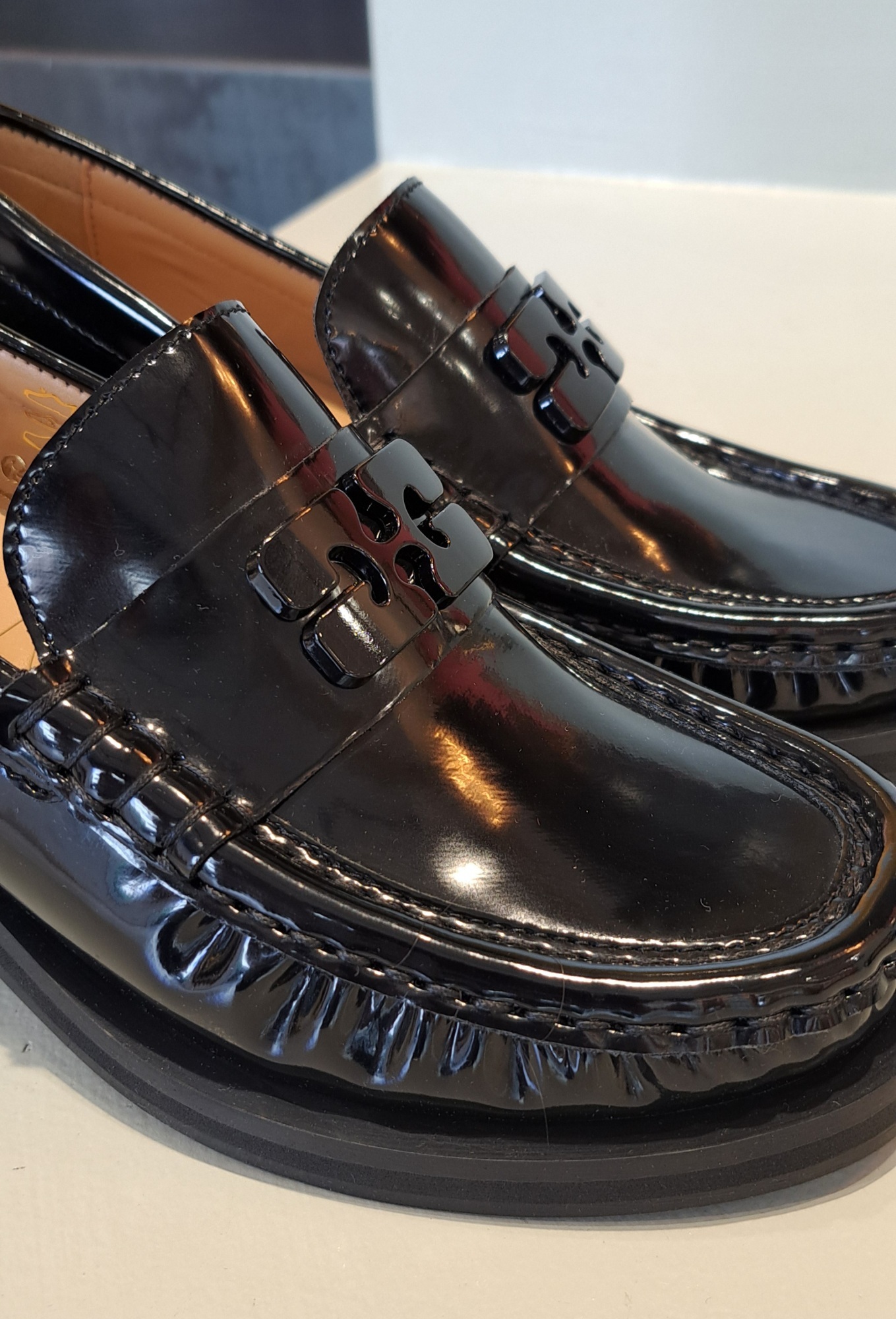 Ganni 55mm Patent-finish Loafers In Black