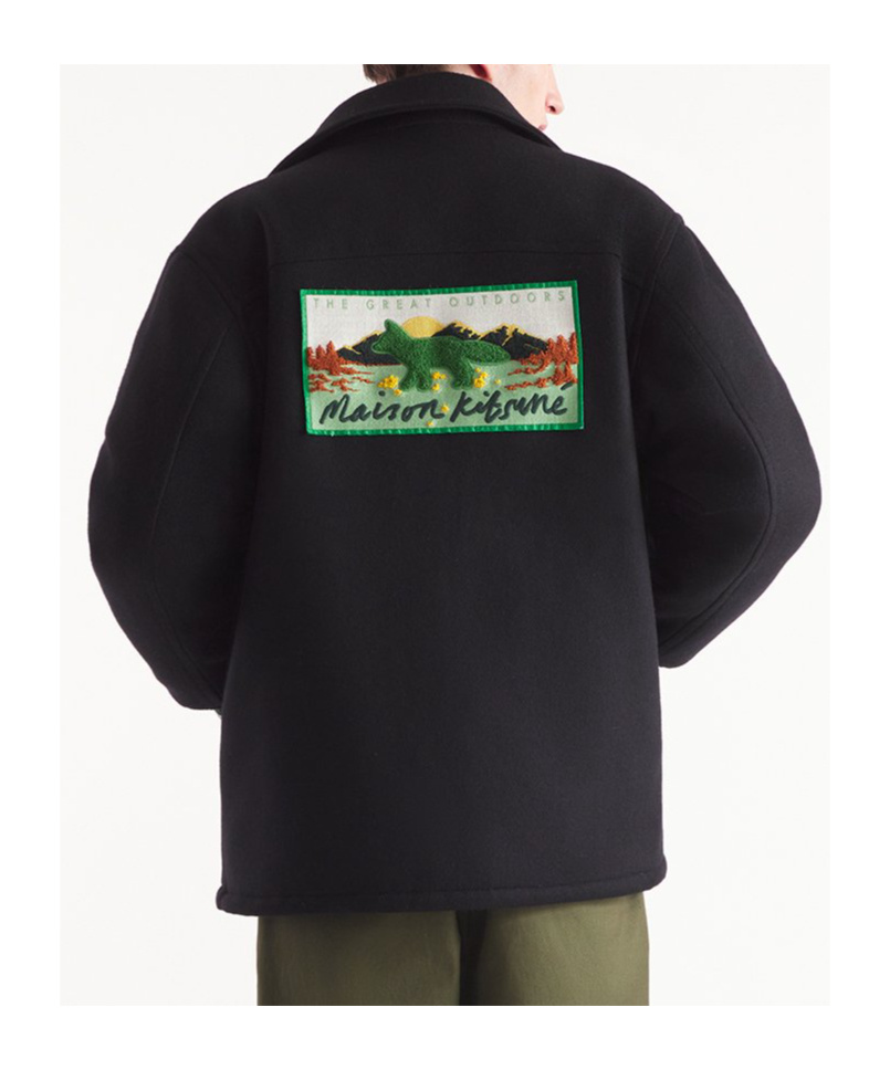 Maison Kitsuné Mountain Fox Patch Wool Varsity Jacket In Black