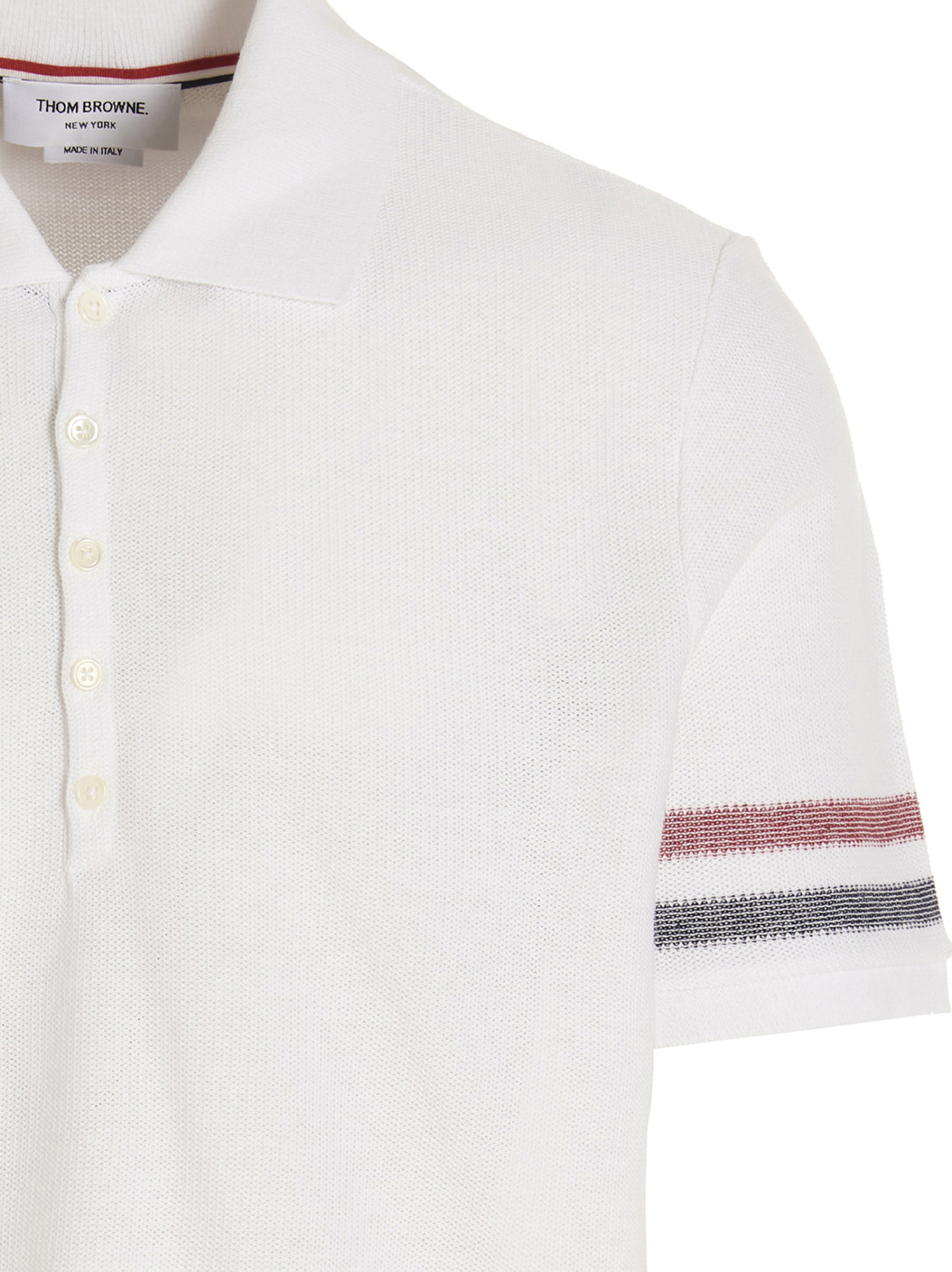 Thom Browne Short-sleeved Navy Polo Shirt With Patch In White