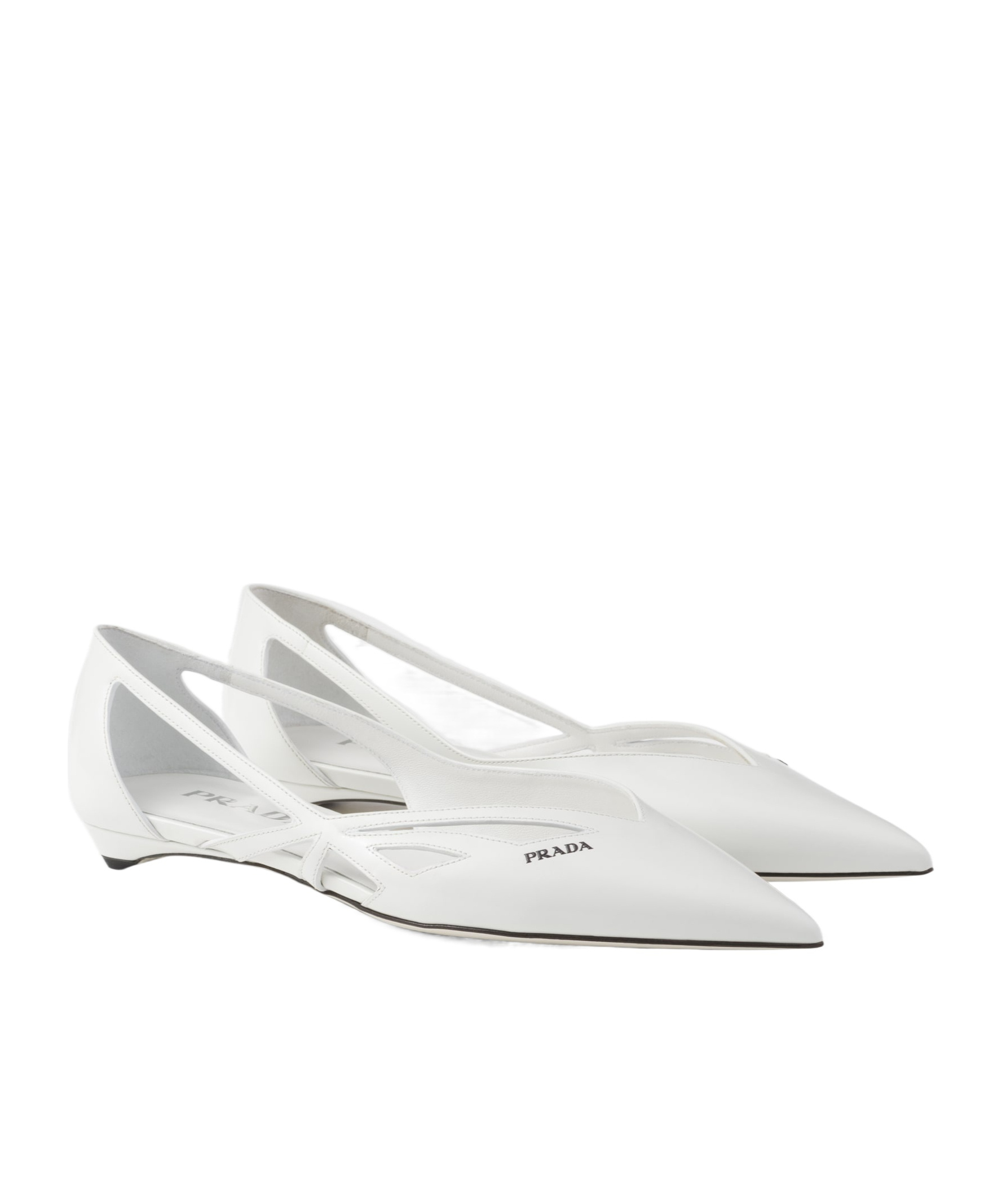 Prada Leather Ballerinas With Cut-out Design And Pointed Toe In White