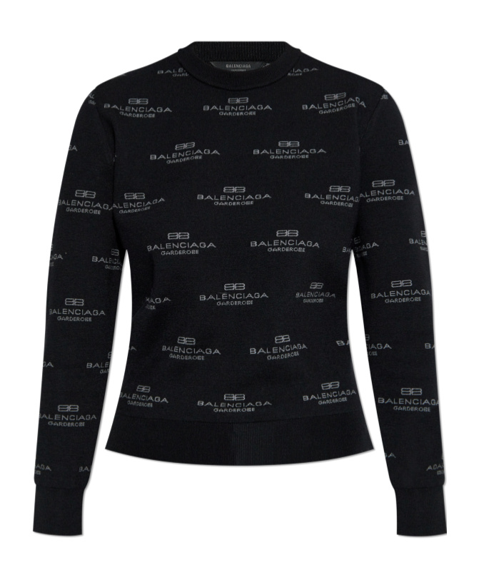Balenciaga Furry All Over Mock-neck Logo Sweater In Black