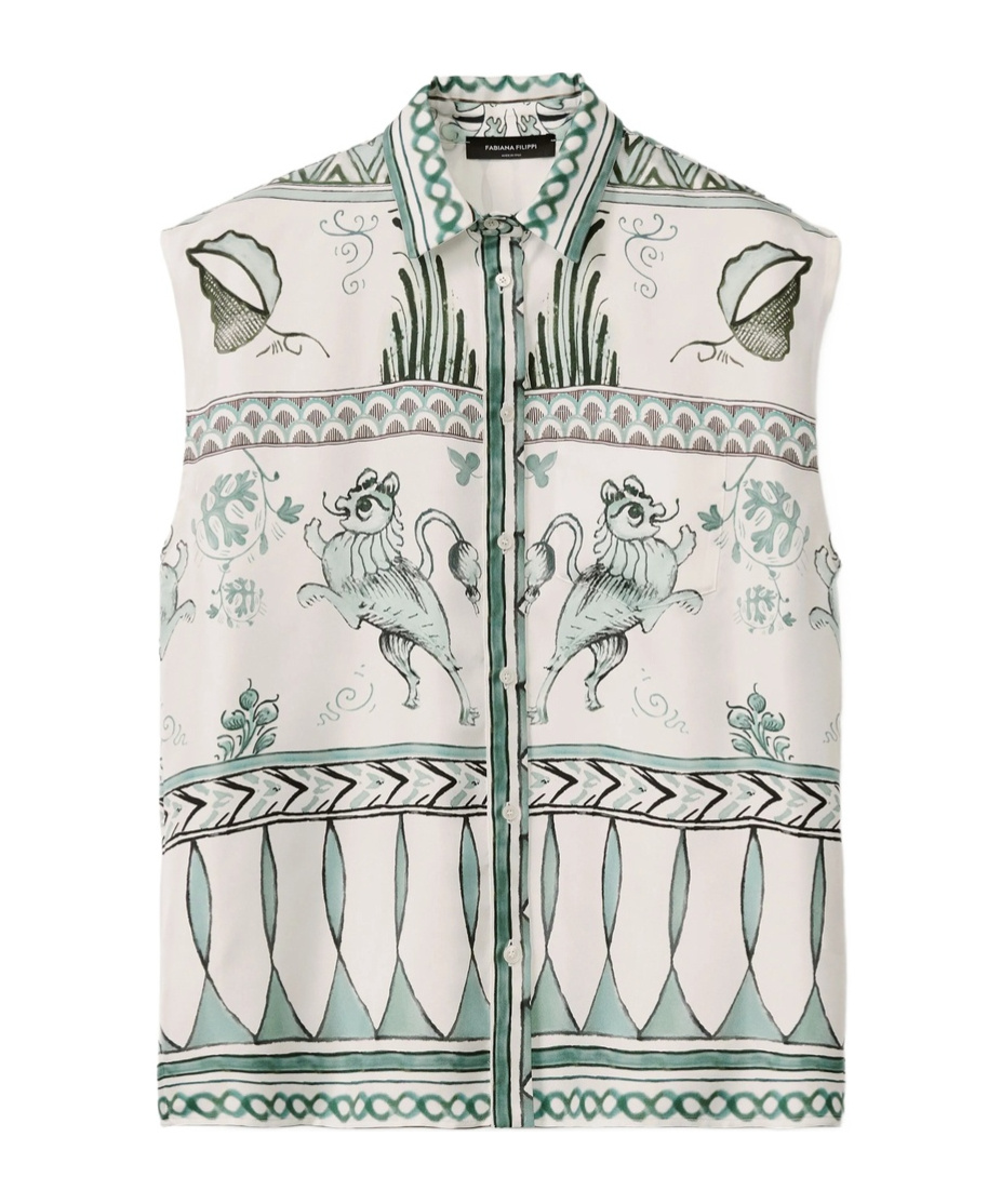 Fabiana Filippi Loose Fit Sleeveless Silk Twill Shirt In White