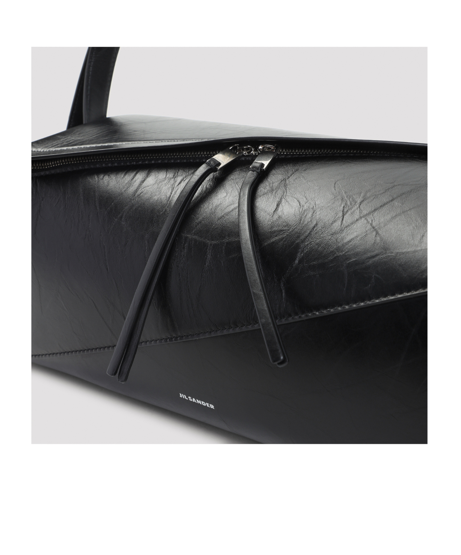 Jil Sander Diagonal-zip Leather Shoulder Bag In Black
