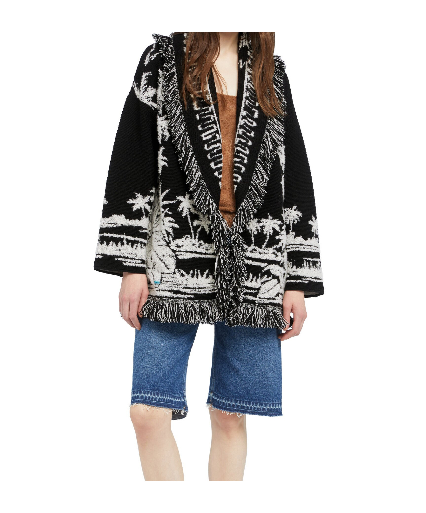 Alanui Palm Grove Tales Fringe Cardigan In Black