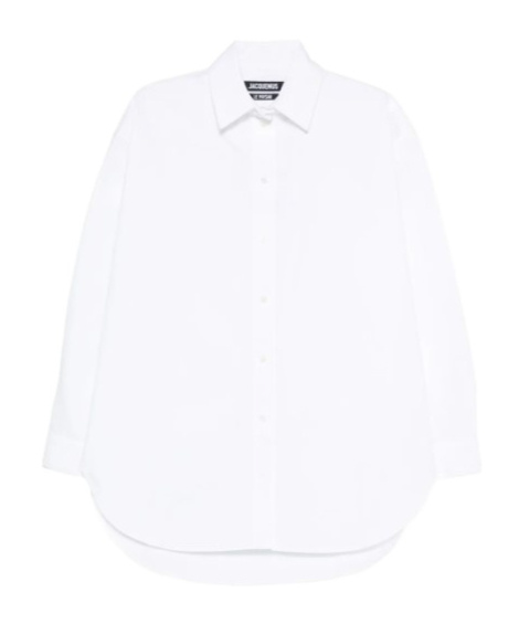 Jacquemus Long-sleeve Curved-hem Shirt In White