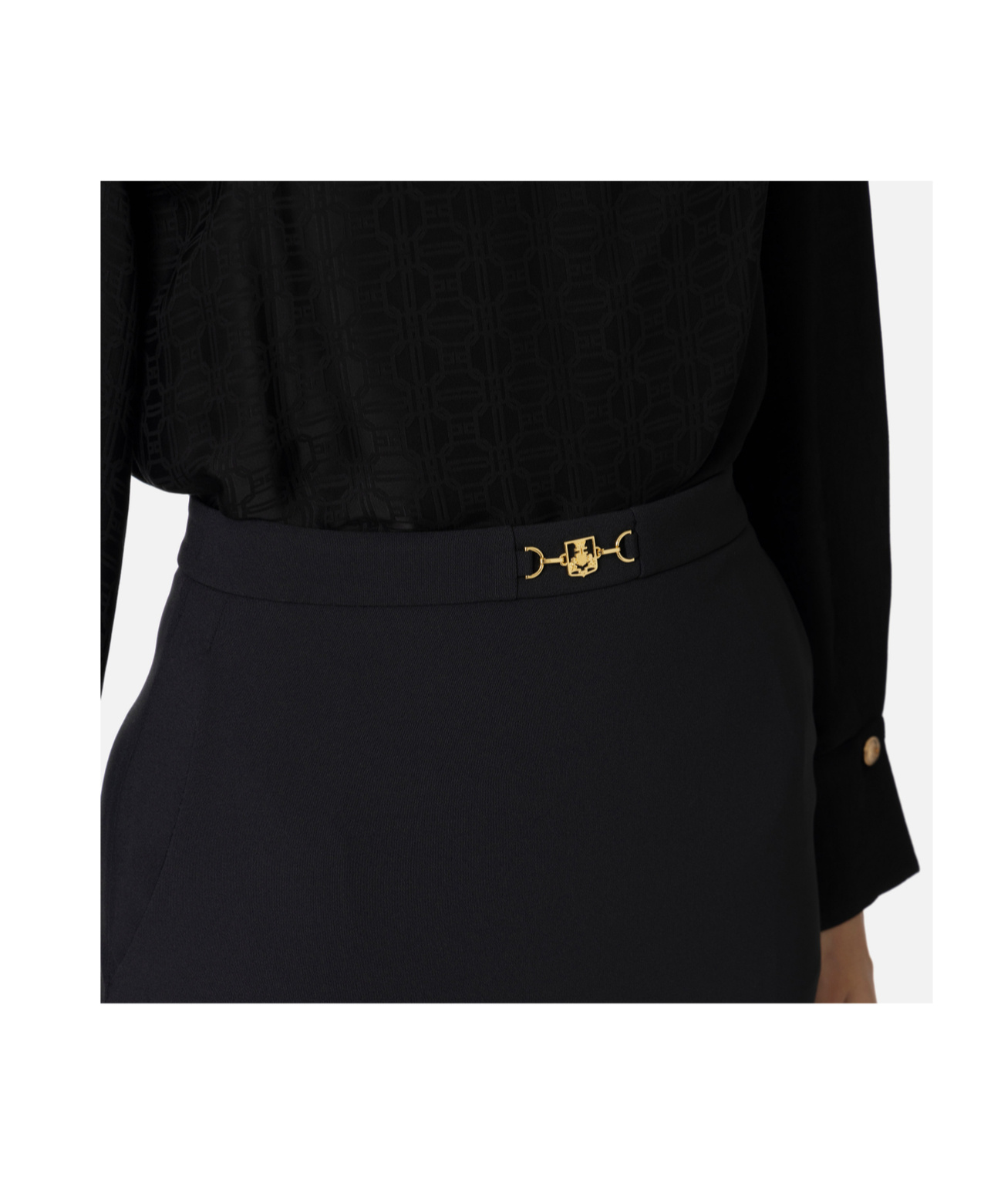 Elisabetta Franchi Longuette Skirt With Satin Side Bands In Black