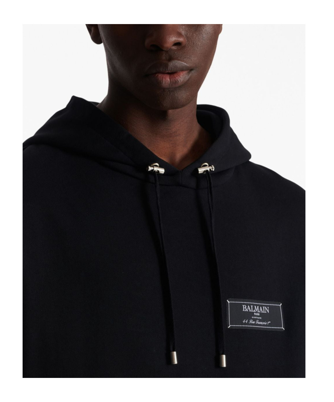 Balmain Logo-patch Cotton Hoodie In Black