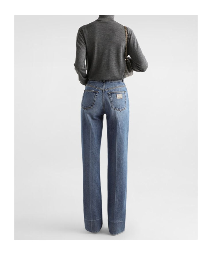 Dolce & Gabbana High-waist Wide-leg Trousers Crease Effect In Blue