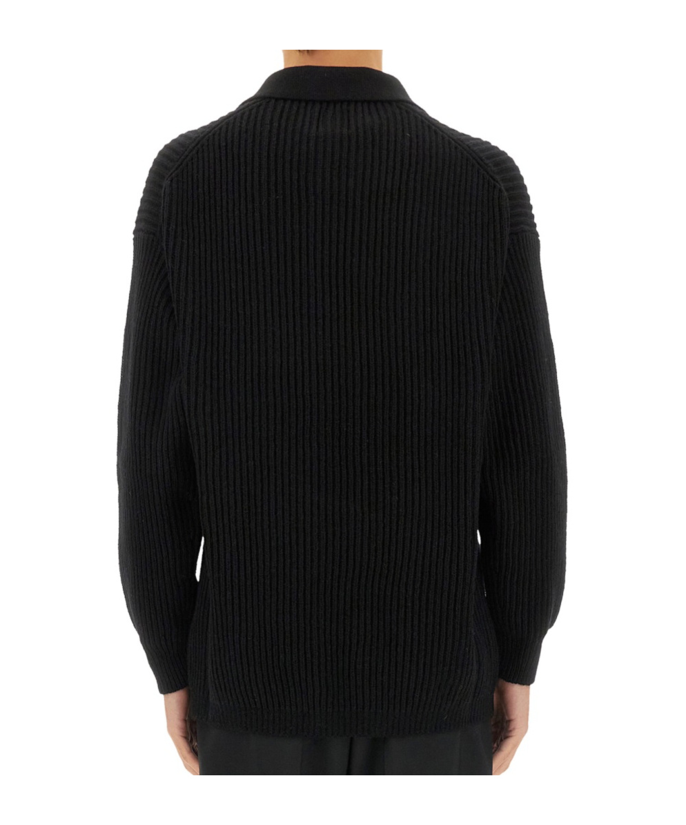 Shop Emporio Armani Long-sleeved Ribbed Sweater In Black