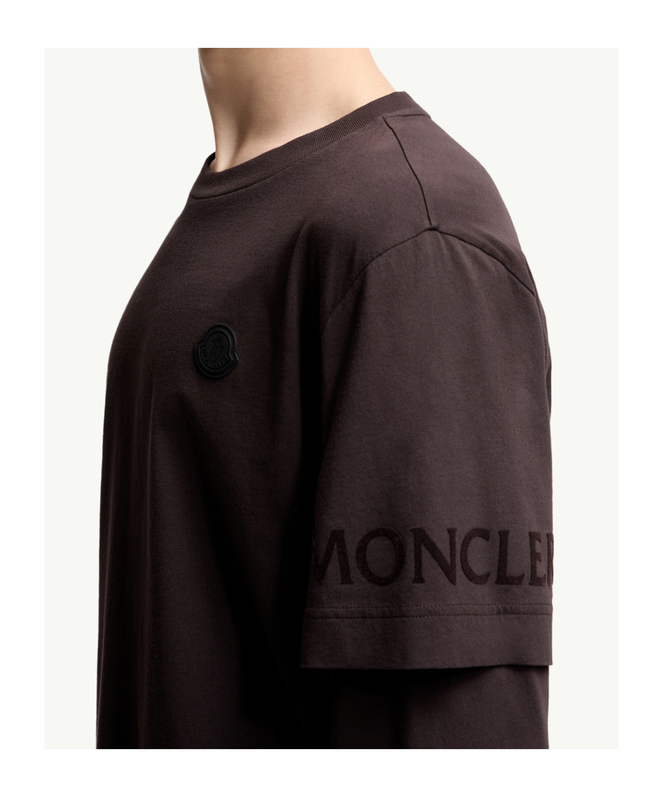 Moncler Double Sleeve Cotton T-shirt In Brown