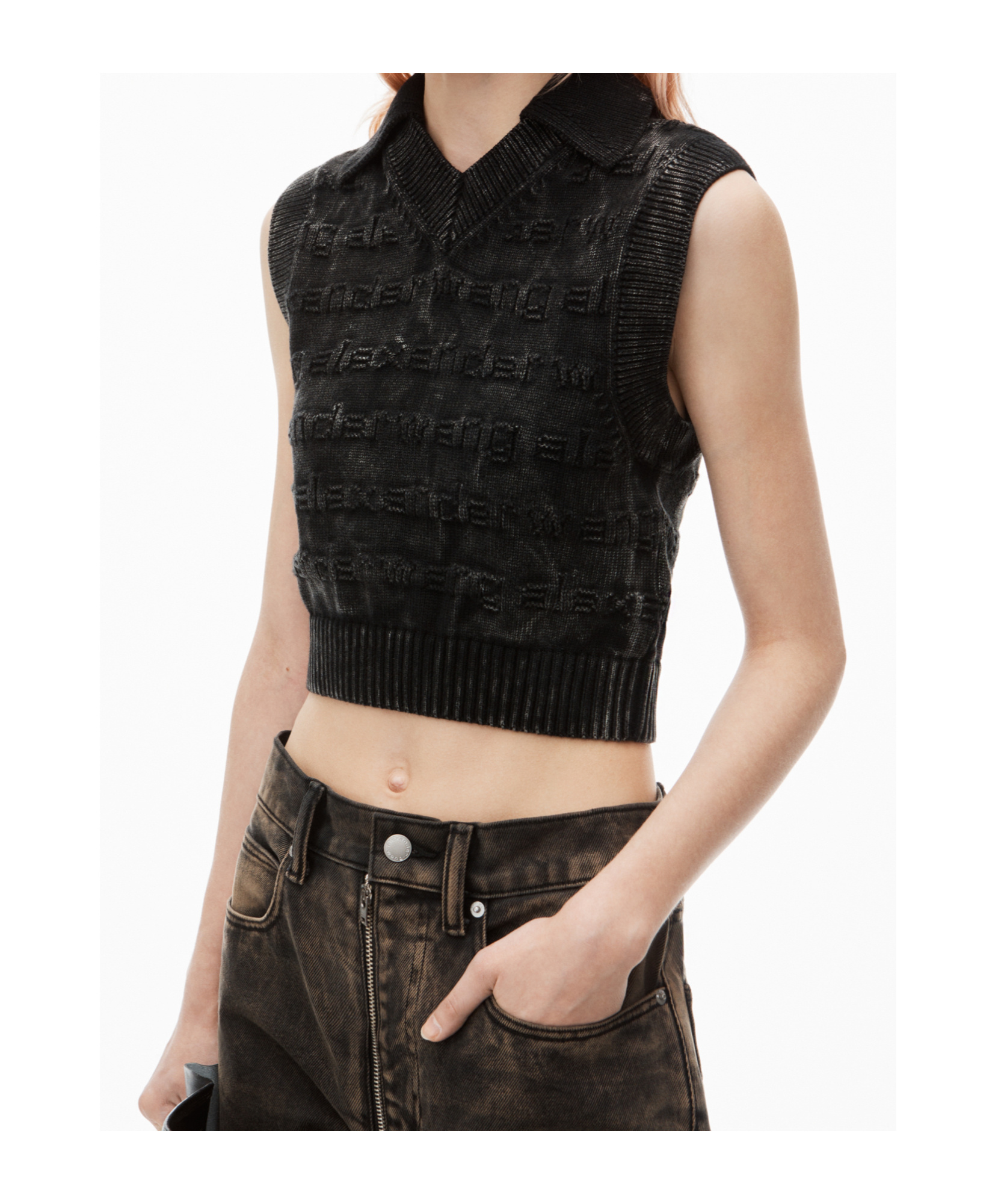 Alexander Wang Logo-intarsia Knitted Vest In Black