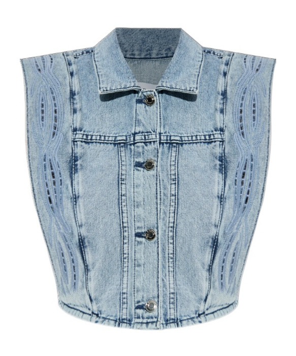 Iro Rosye Broderie-anglaise Denim Jacket In Blue