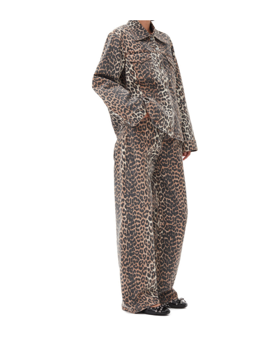 Ganni "leopard Print Denim Jacket" In Nude