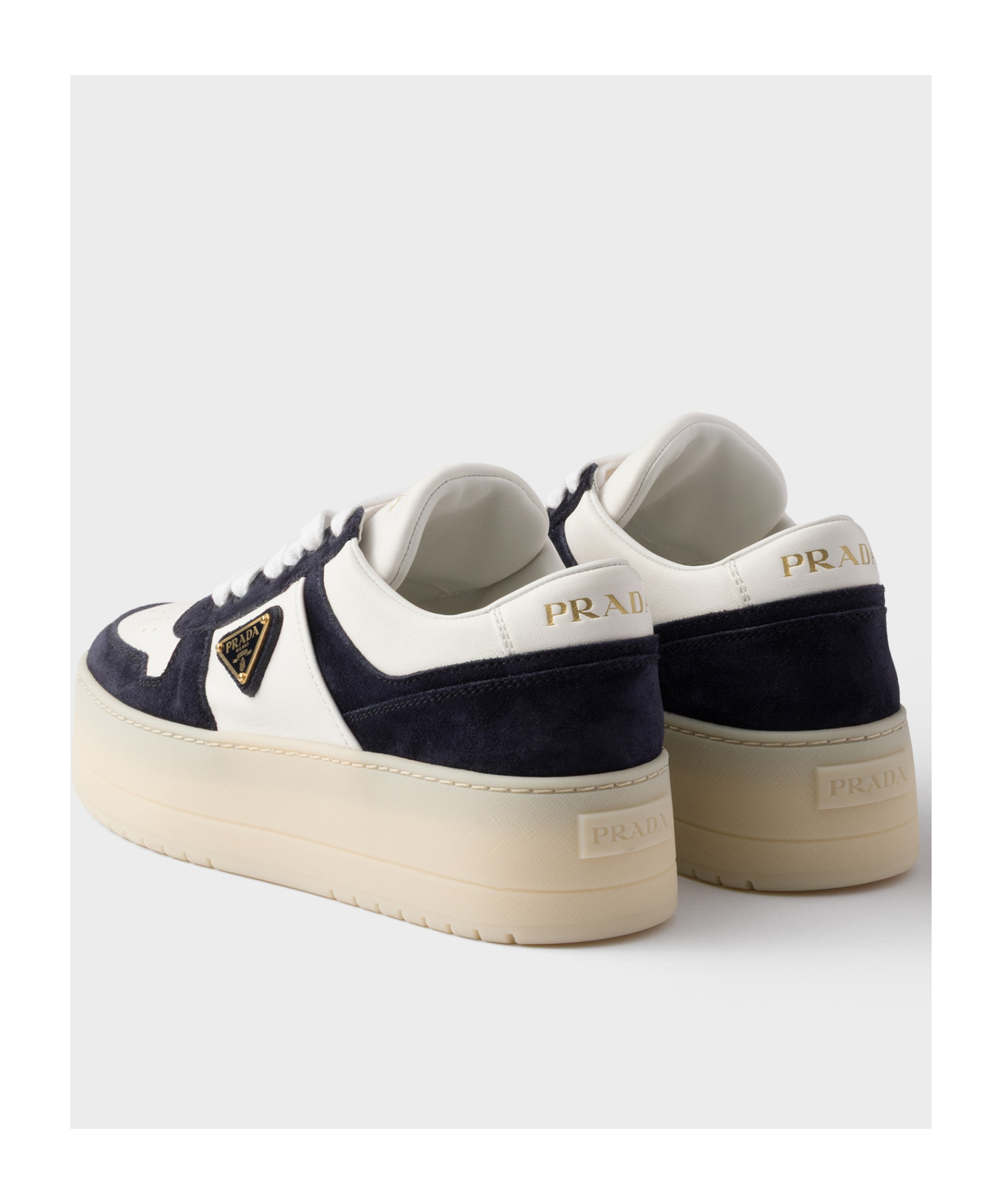 Shop Prada Downtown Bold Nappa Leather And Suede Sneakers In White/blue