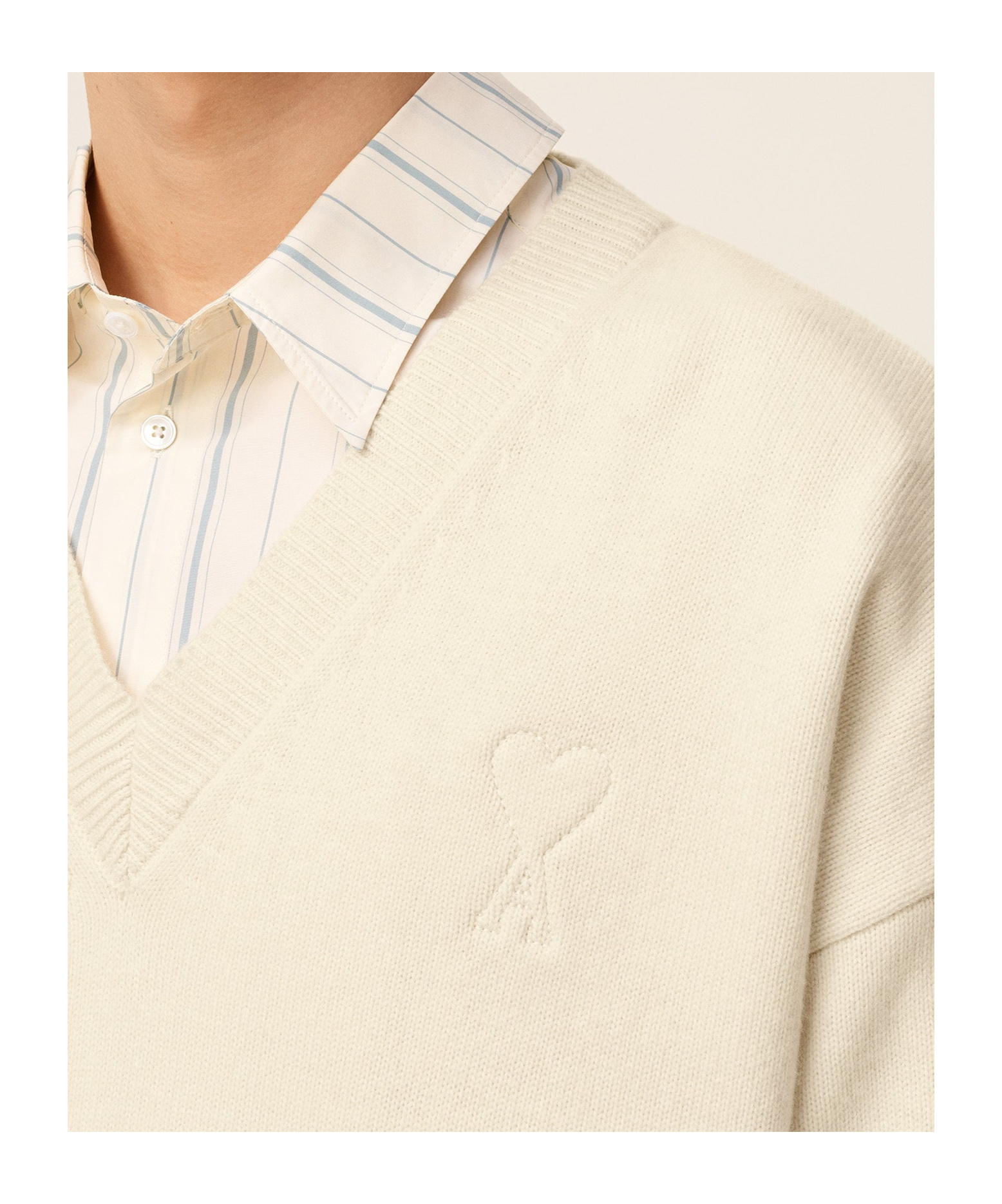 Ami Alexandre Mattiussi White Wool Ami De Coeur V Neck Sweater White In Neutral