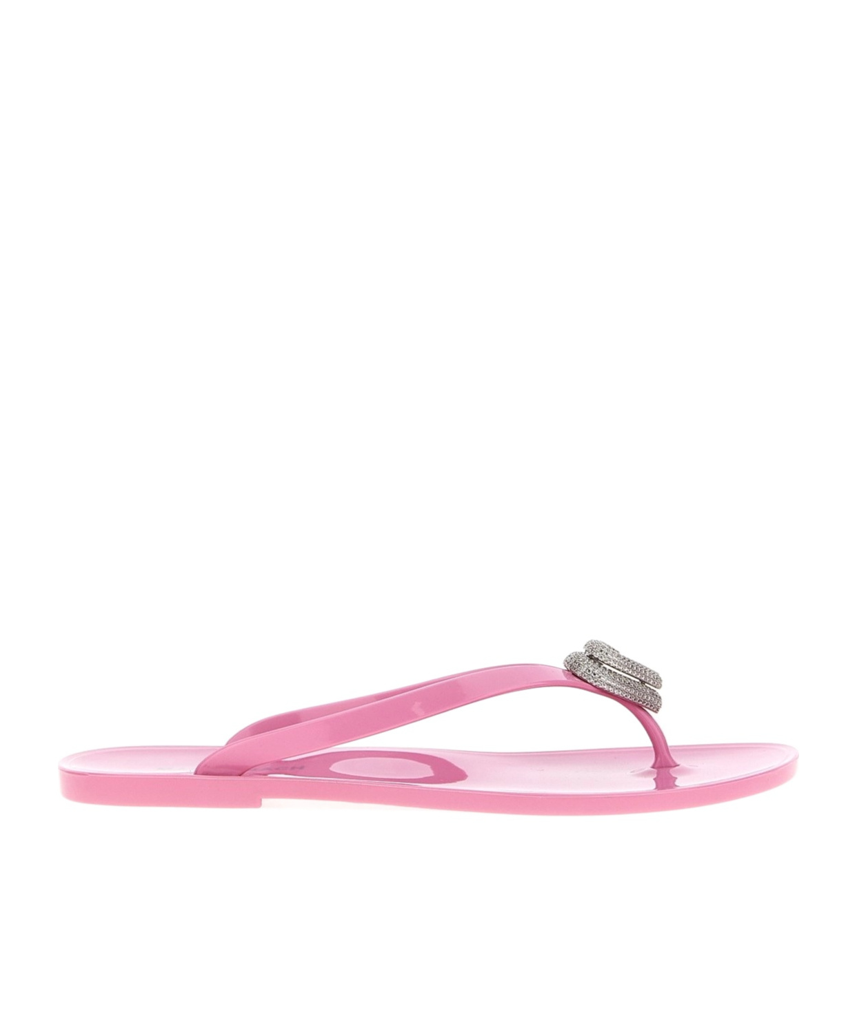 Machmach Mach  Mach Double Heart Embellished Flip Flops In Pink