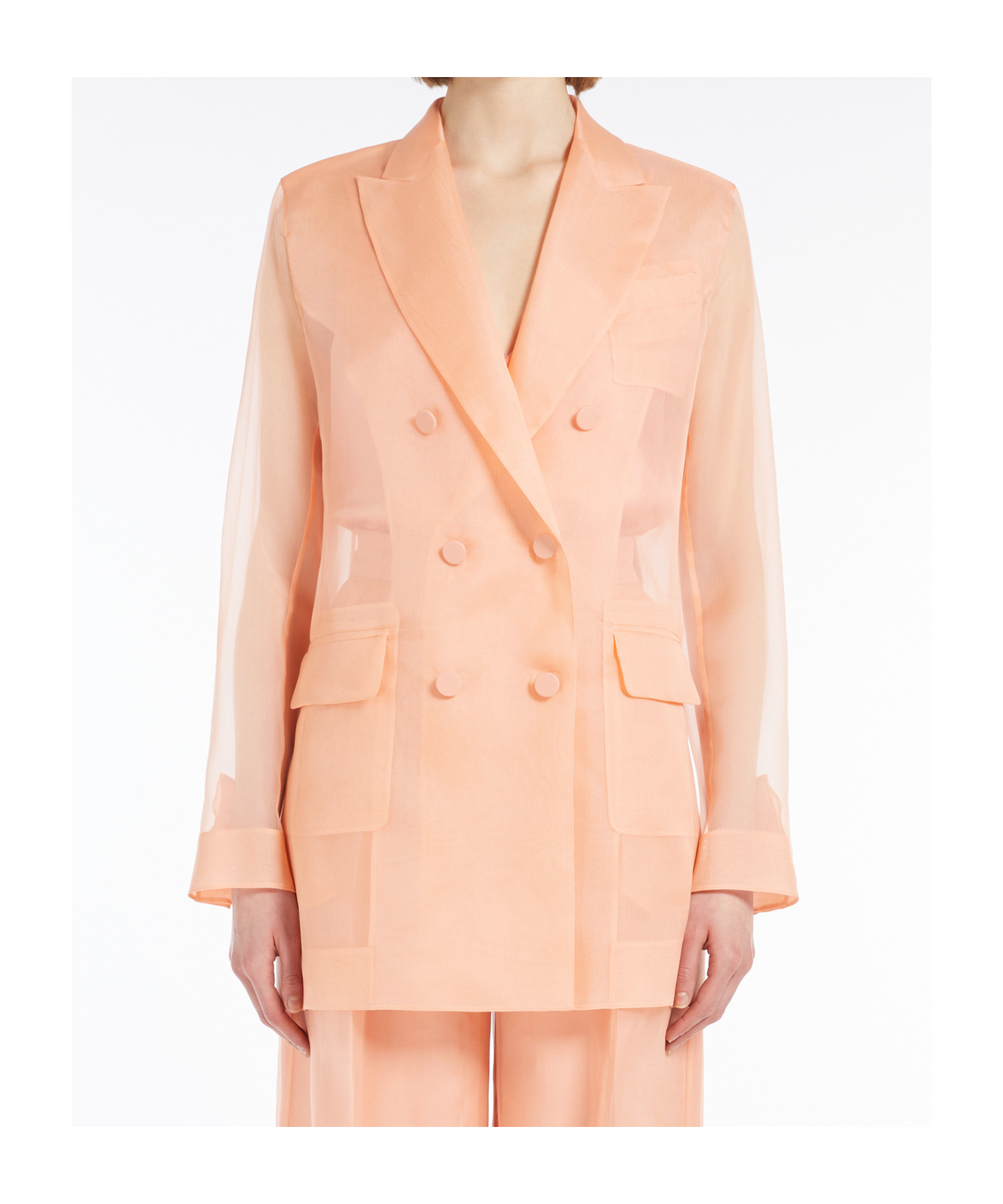 Max Mara Silk Organza Double-breasted Blazer In Rose Gold